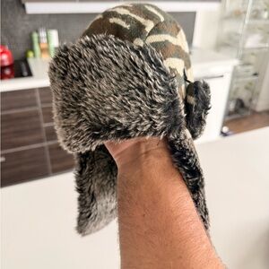 Camouflage Trapper Hat with Faux Fur